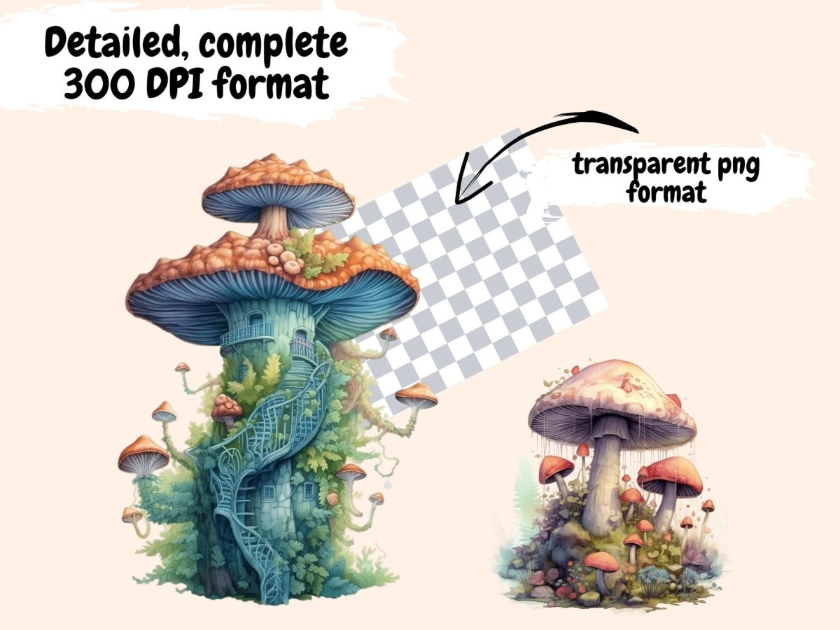 Elderwood Mushrooms Watercolor Clipart fairy mushrooms - Wonders Artist