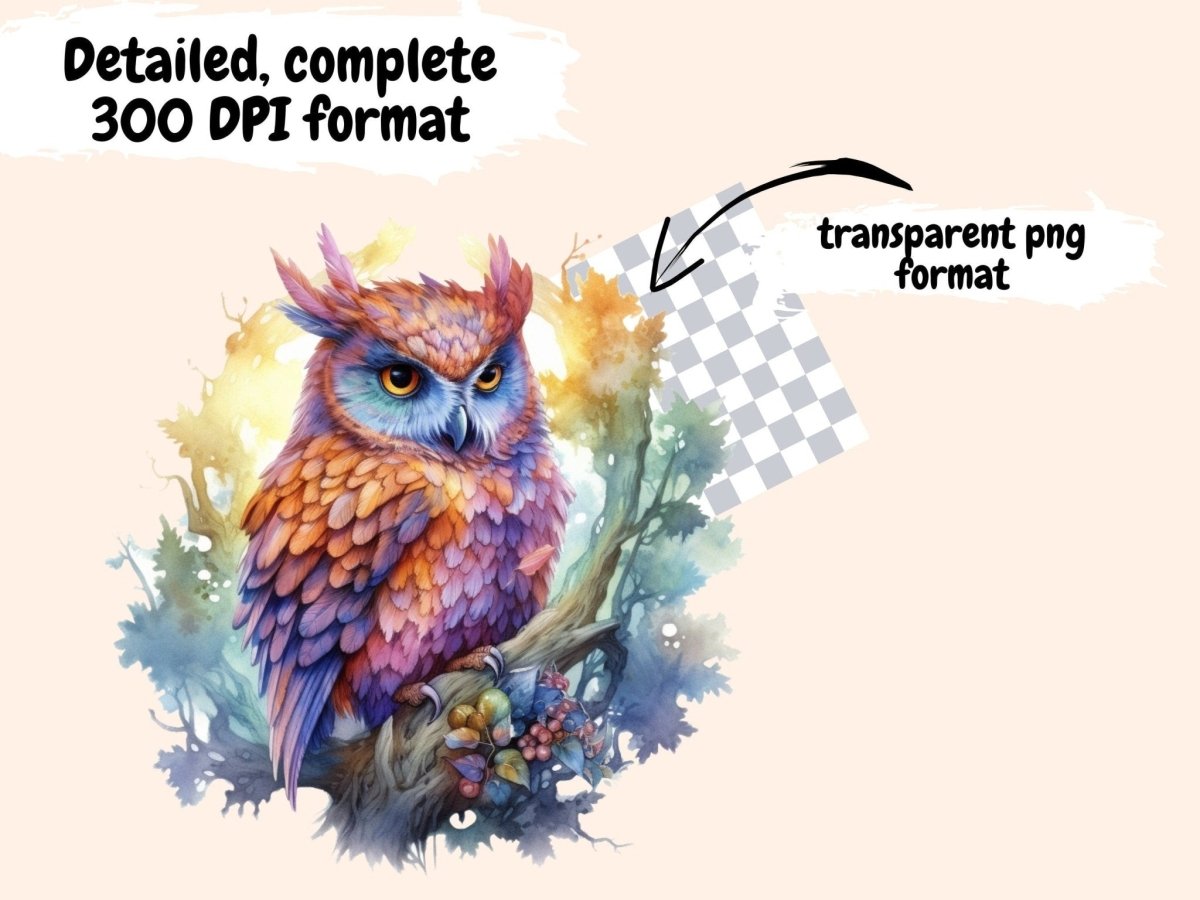 Elderwood Owls Watercolor Clipart fairy owl - Wonders Artist