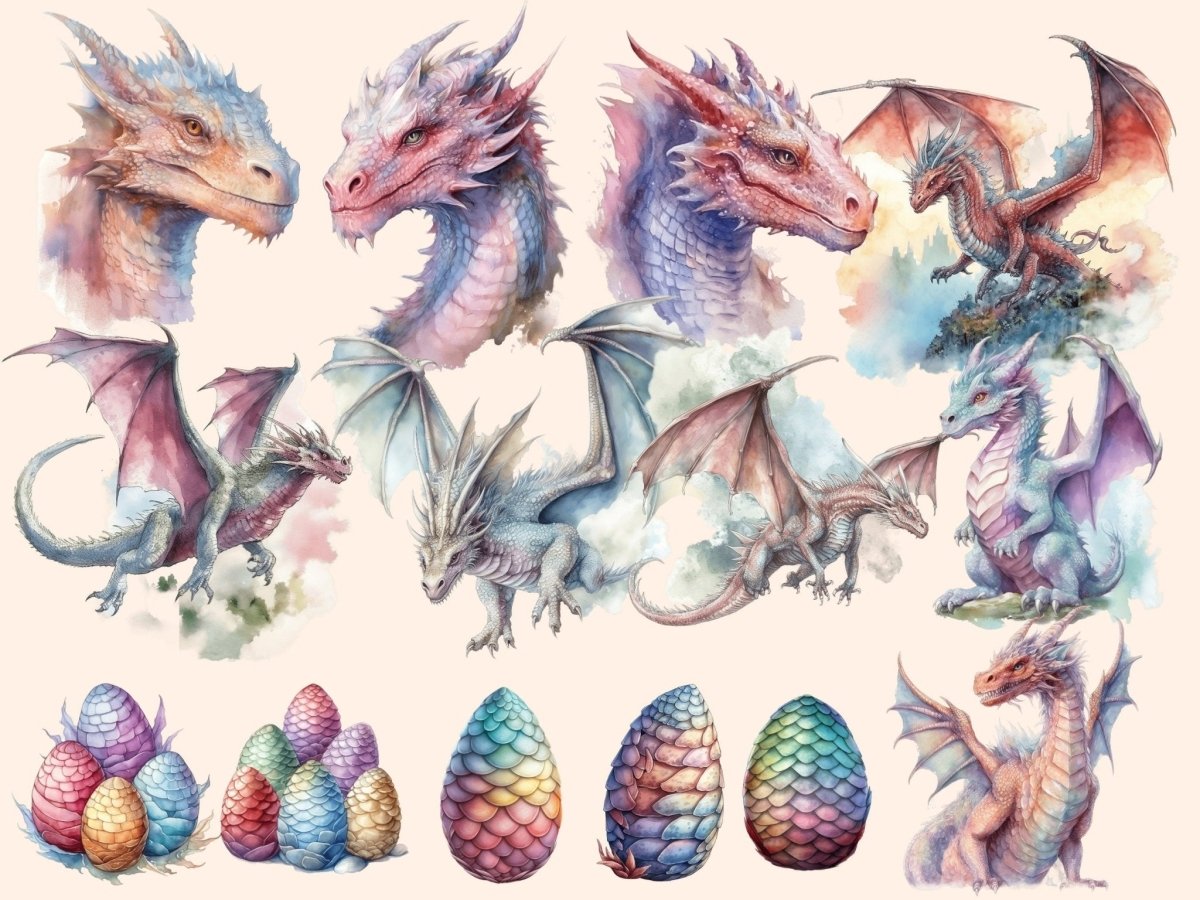 Elemental Dragons Watercolor Clipart dragon art - Wonders Artist