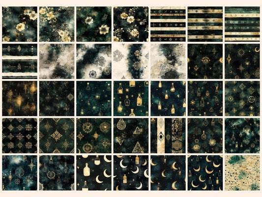 Papel Digital de Padrões Sem Costura de Feitiços Encantados