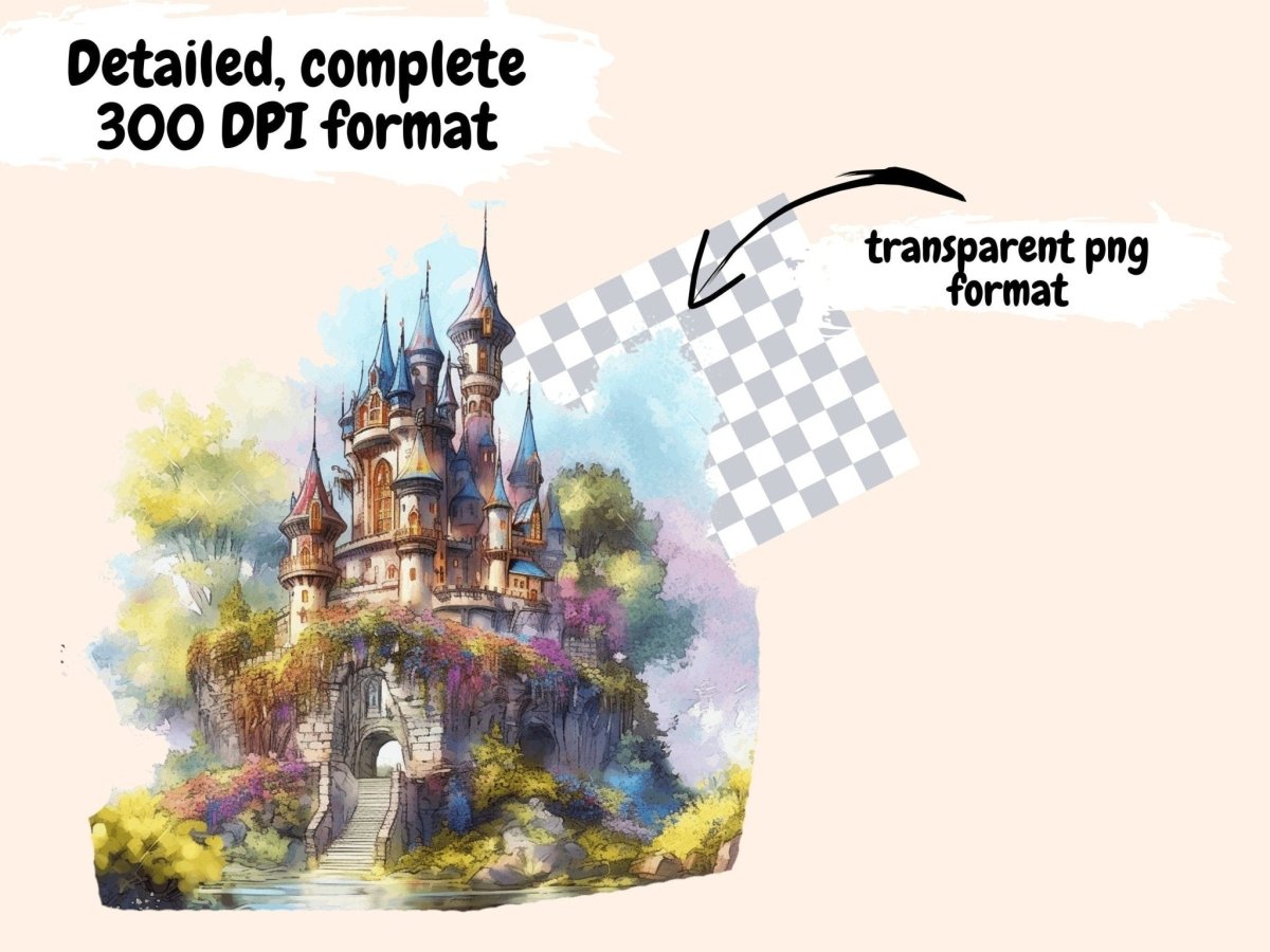 Fantasy Castles Watercolor Clipart castle art - Wonders Artist