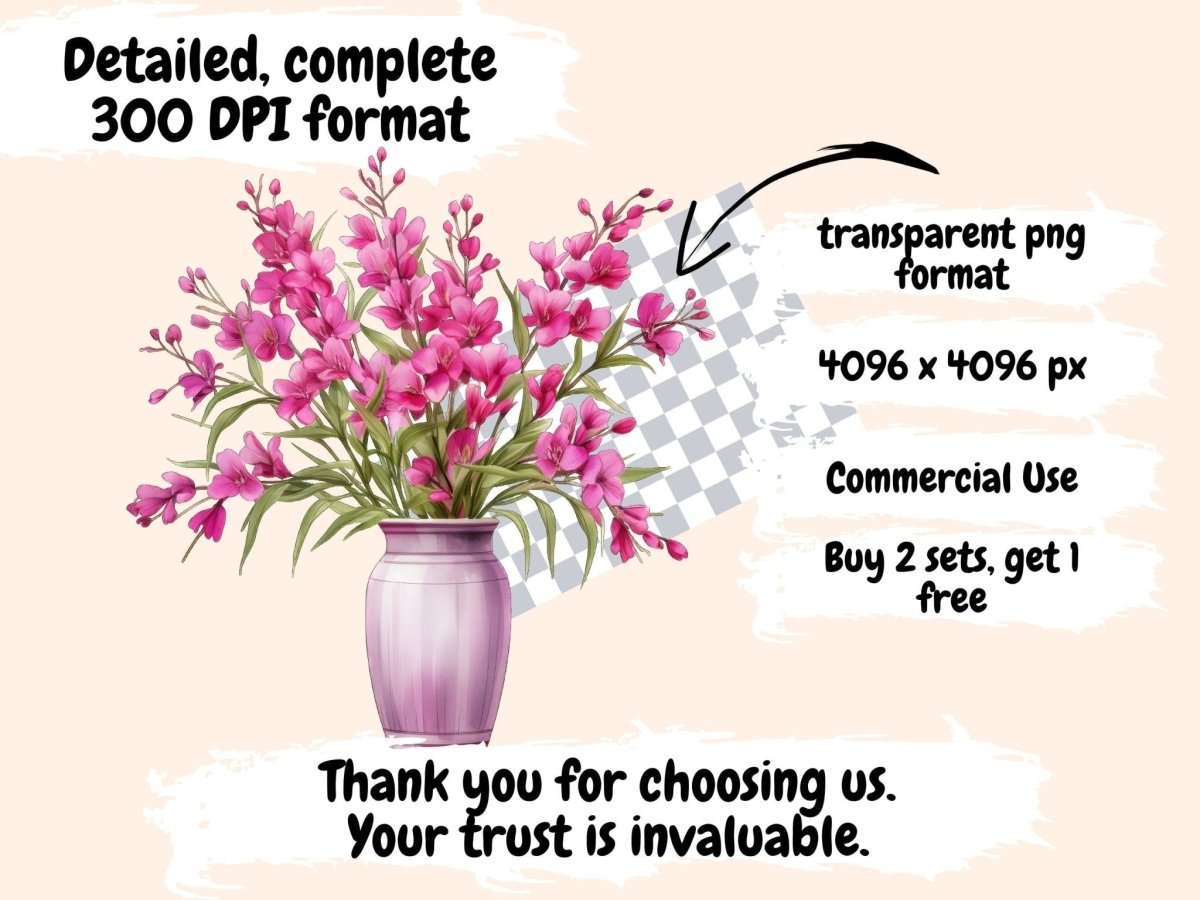 Fireweed Flowers Watercolor Clipart - High - Quality Instant Digital Download for Creative Projects