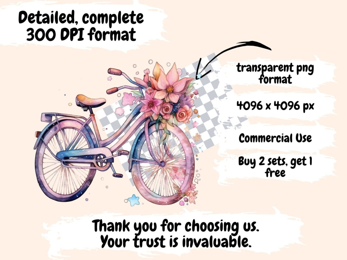 Floral Bikes Watercolor Clipart bicycle clipart - Wonders Artist