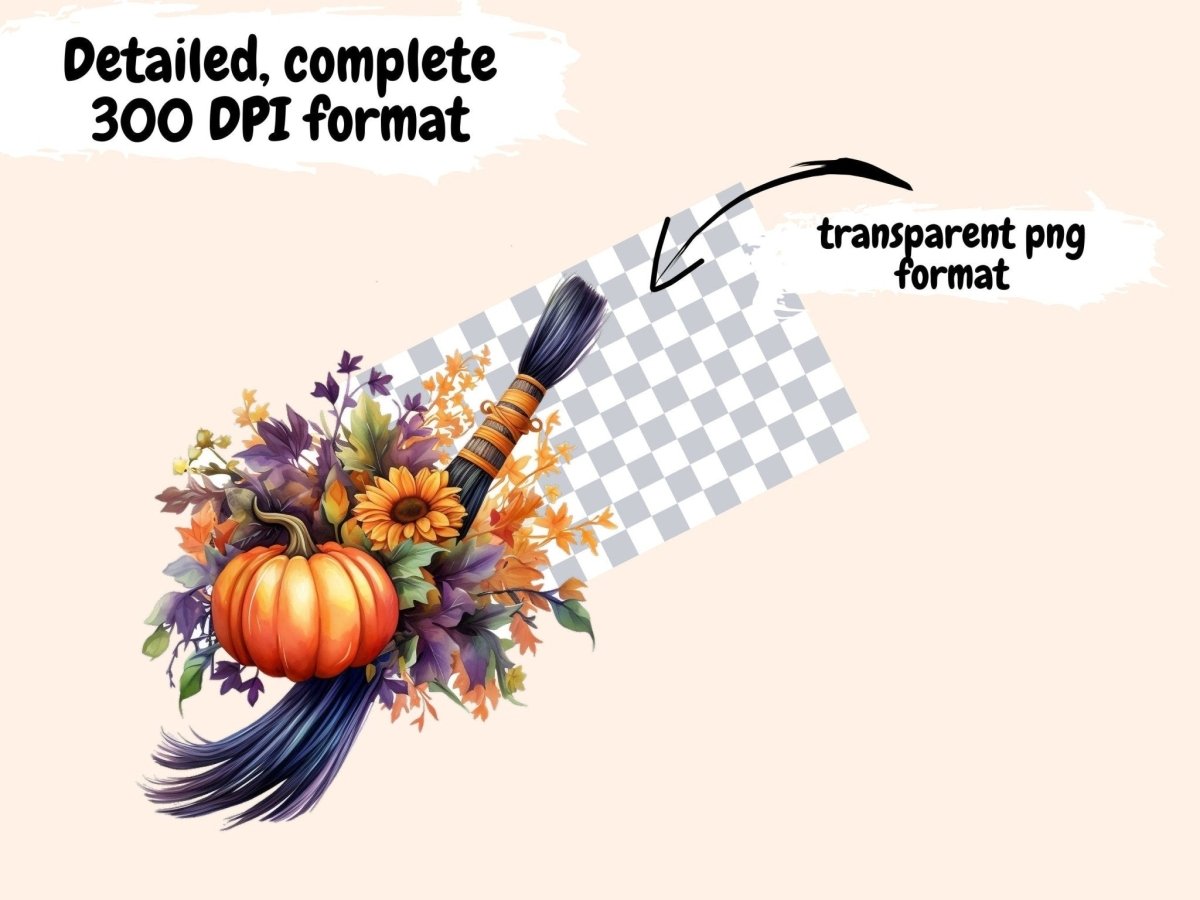 Floral Broomsticks Watercolor Clipart broom clipart - Wonders Artist