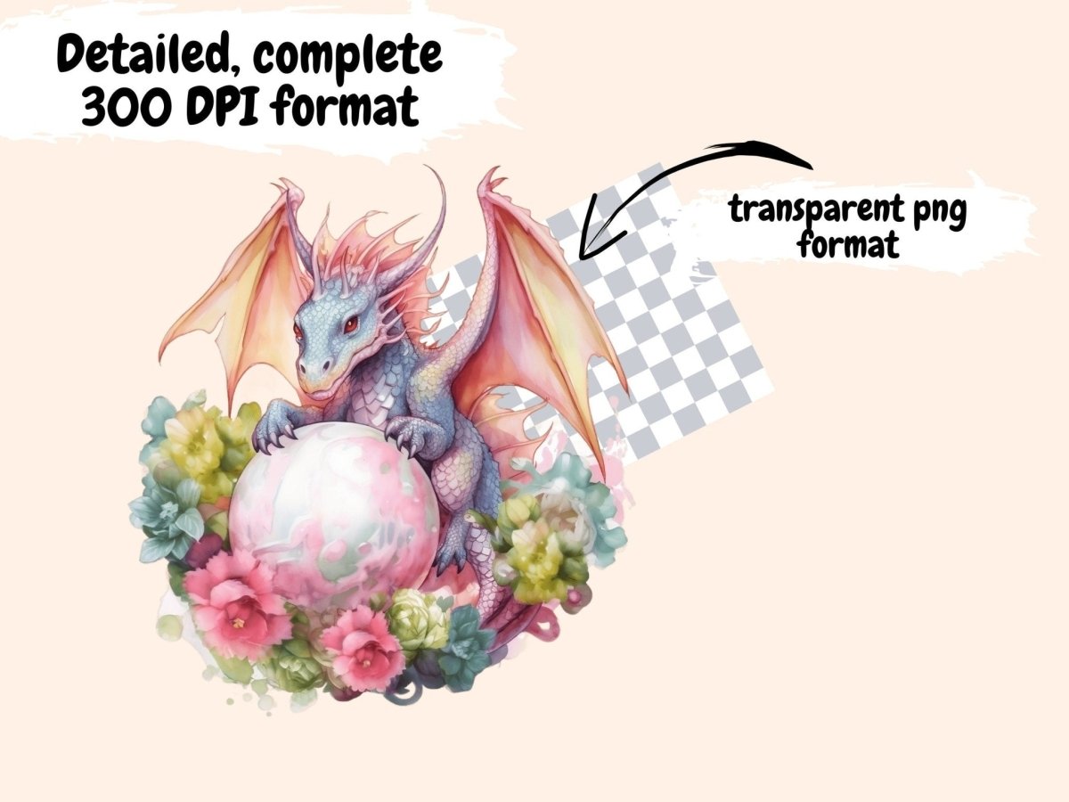 Floral Dragons Watercolor Clipart dragon art - Wonders Artist