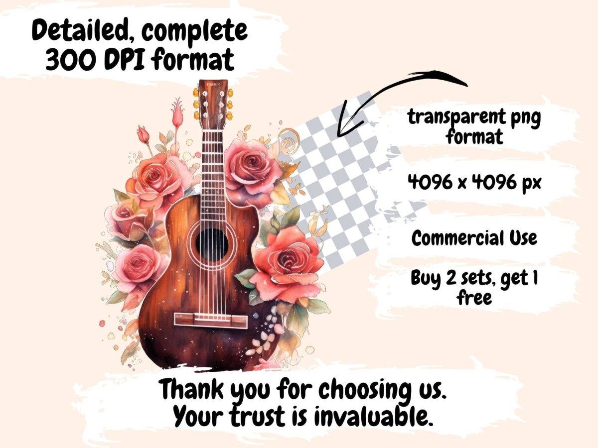 Floral Guitars Watercolor Clipart floral guitar png - Wonders Artist