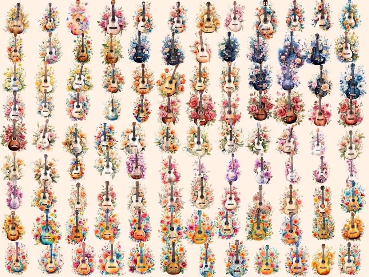 Floral Guitars Watercolor Clipart floral guitar png - Wonders Artist