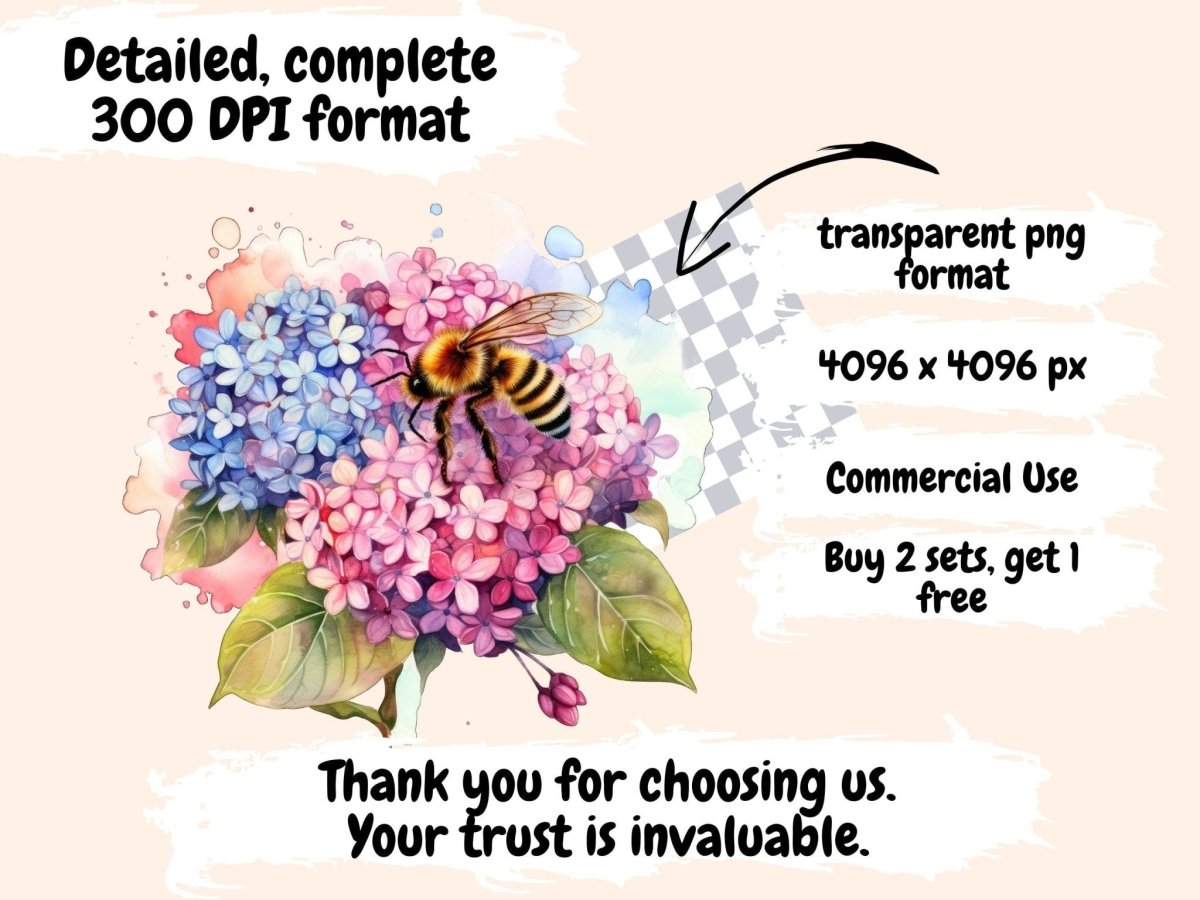 Floral Honeybees Watercolor Clipart bee clipart - Wonders Artist