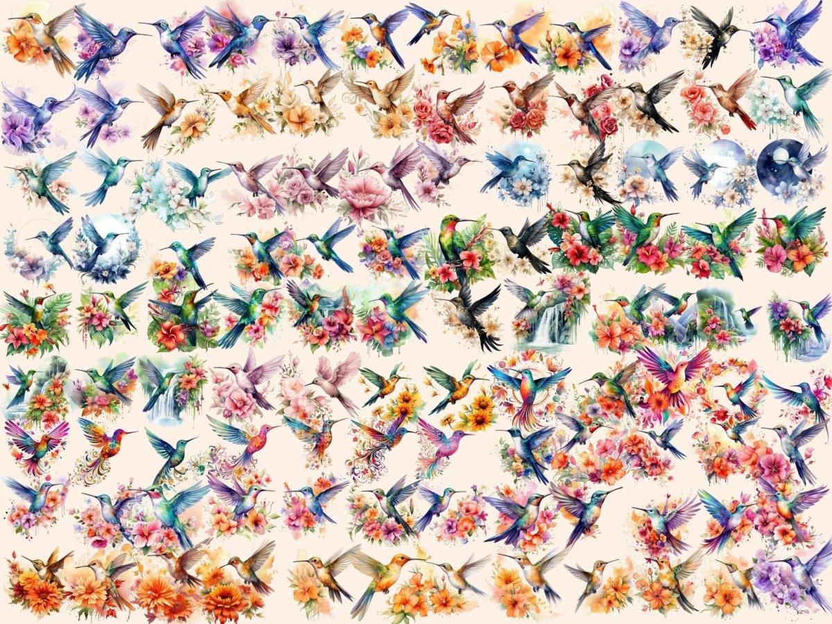 Floral Hummingbirds Watercolor Clipart floral bird clipart - Wonders Artist
