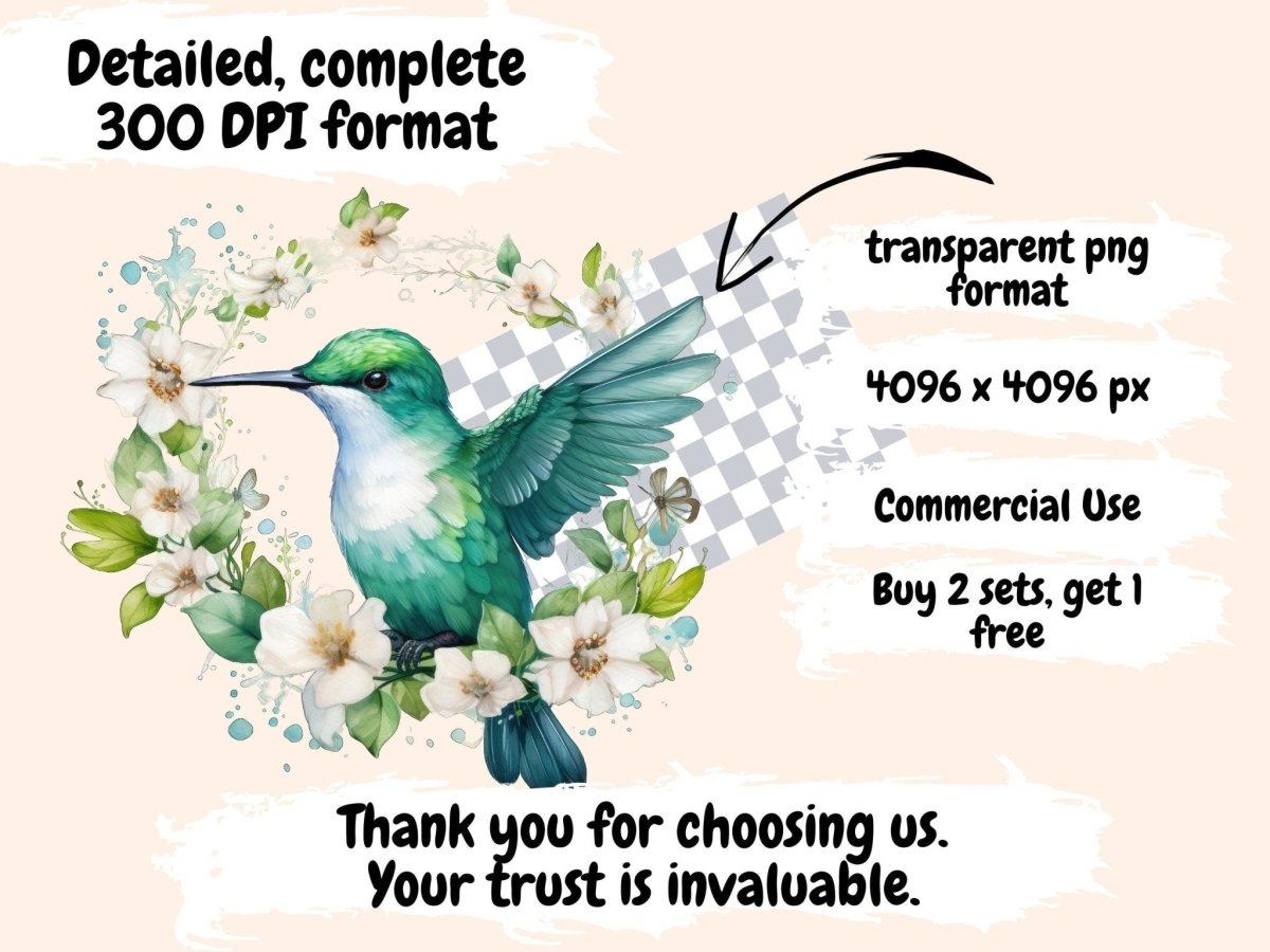 Floral Hummingbirds Watercolor Clipart floral bird clipart - Wonders Artist