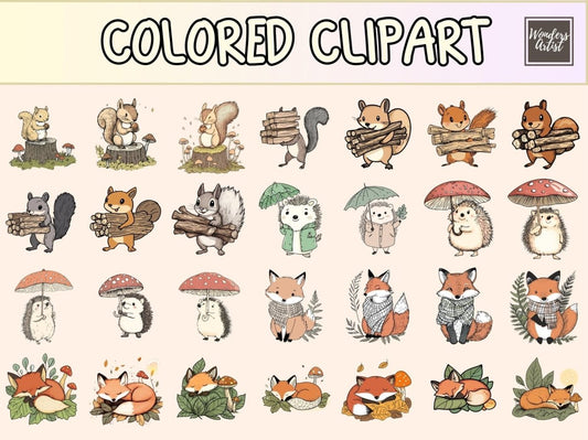 Lesní přátelé Clipart pro výrobu karet