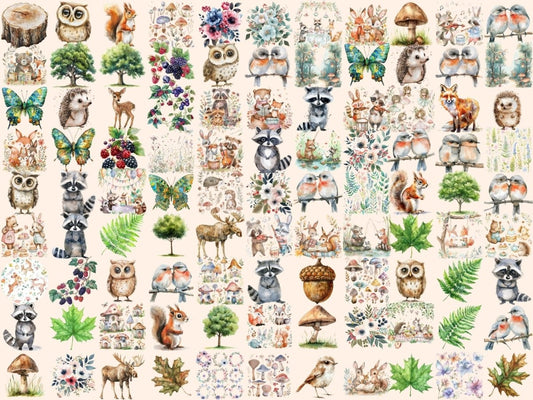 Forest Friends acuarela clipart