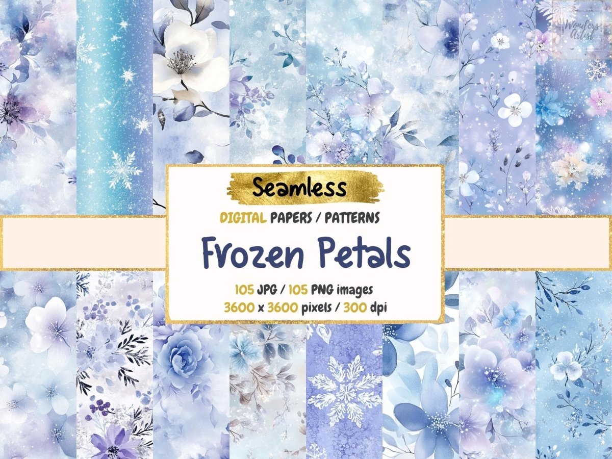 Frozen Petals Seamless Digital Paper - Wonders Artist
