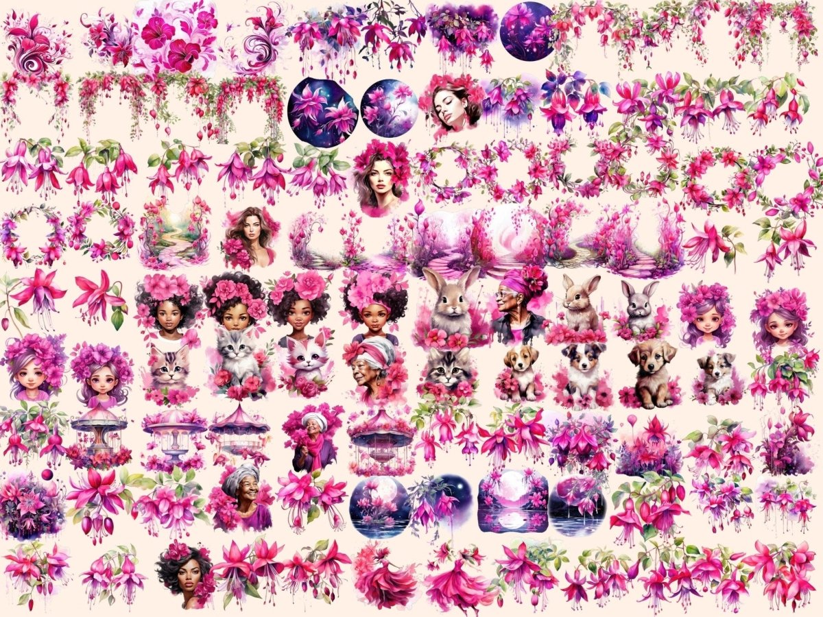 Fuchsia Flowers Watercolor Clipart beautiful flower png - Wonders Artist