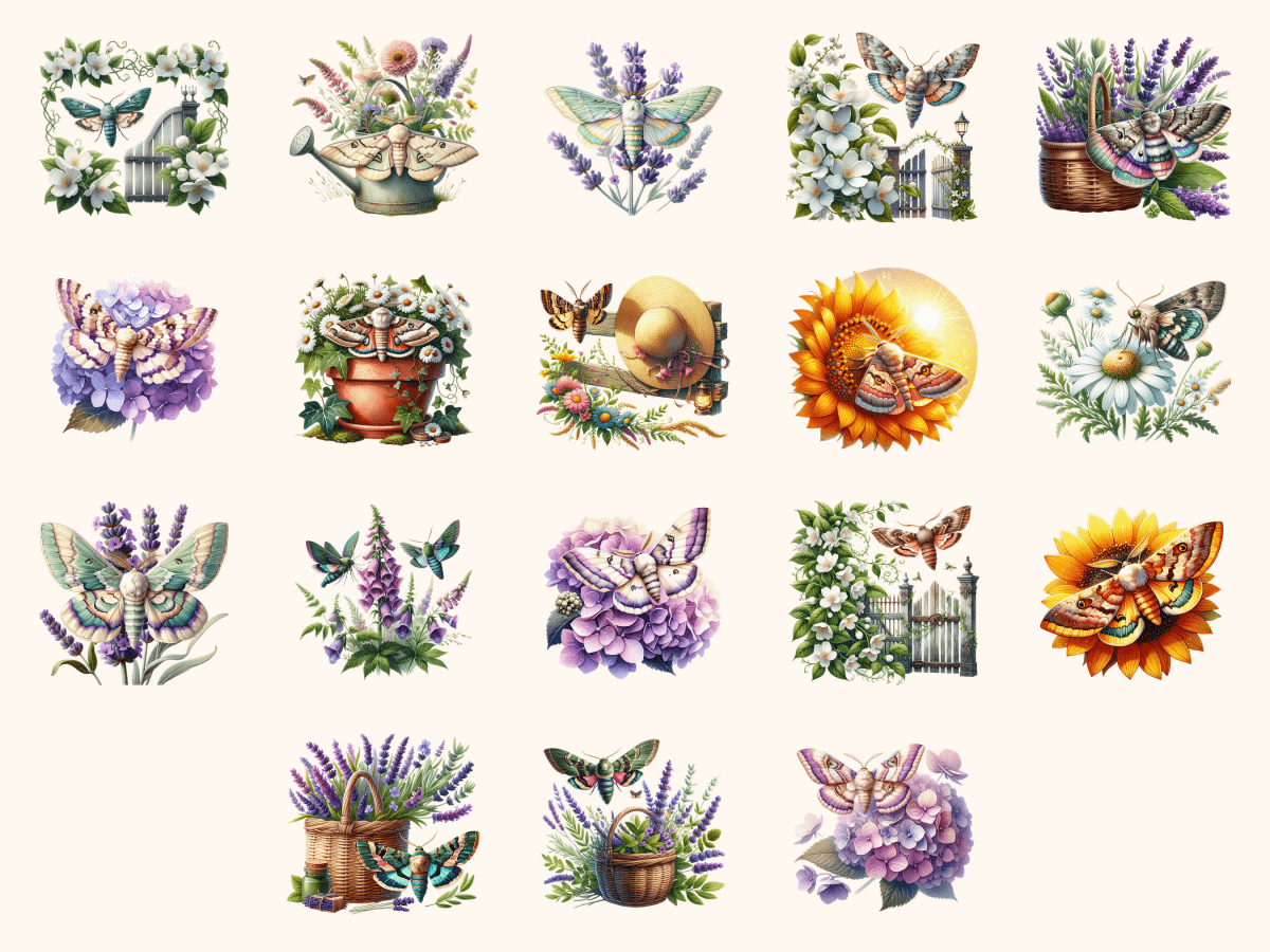 Garden Moths Clipart All Bundles Clipart Line Art - WondersArtist