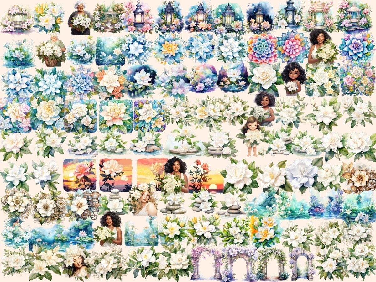 Gardenia Flowers Watercolor Clipart floral prints - Wonders Artist