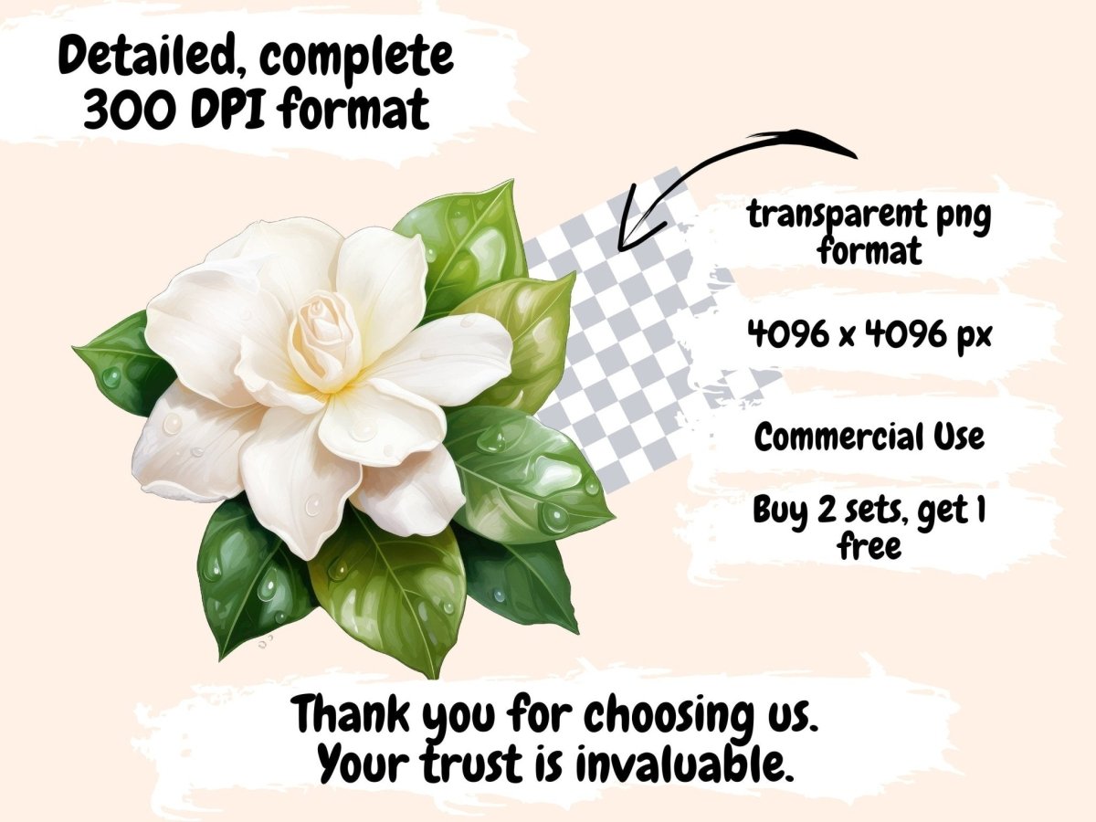 Gardenia Flowers Watercolor Clipart floral prints - Wonders Artist