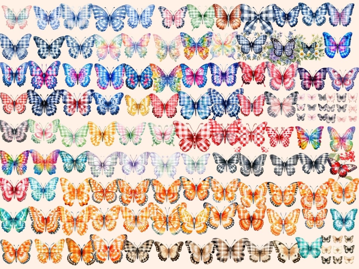 Gingham Butterflies Watercolor Clipart butterflies clipart - Wonders Artist