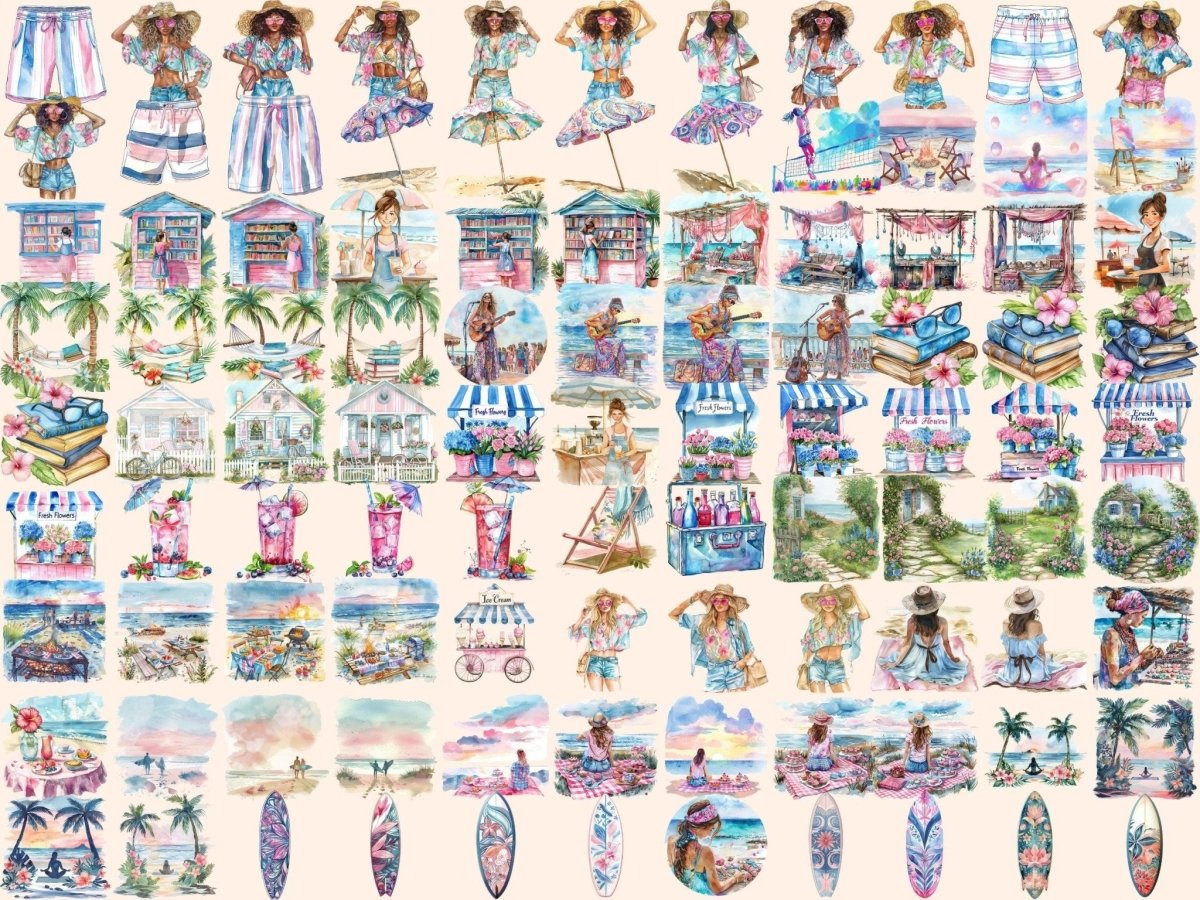 Girl Summer Watercolor Clipart beach girl clipart - Wonders Artist
