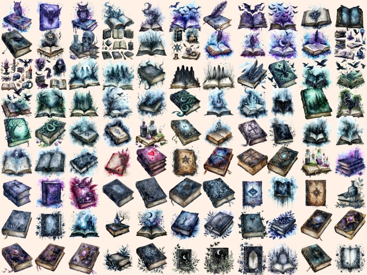 Gothic Books Watercolor Clipart dark books clipart - Wonders Artist