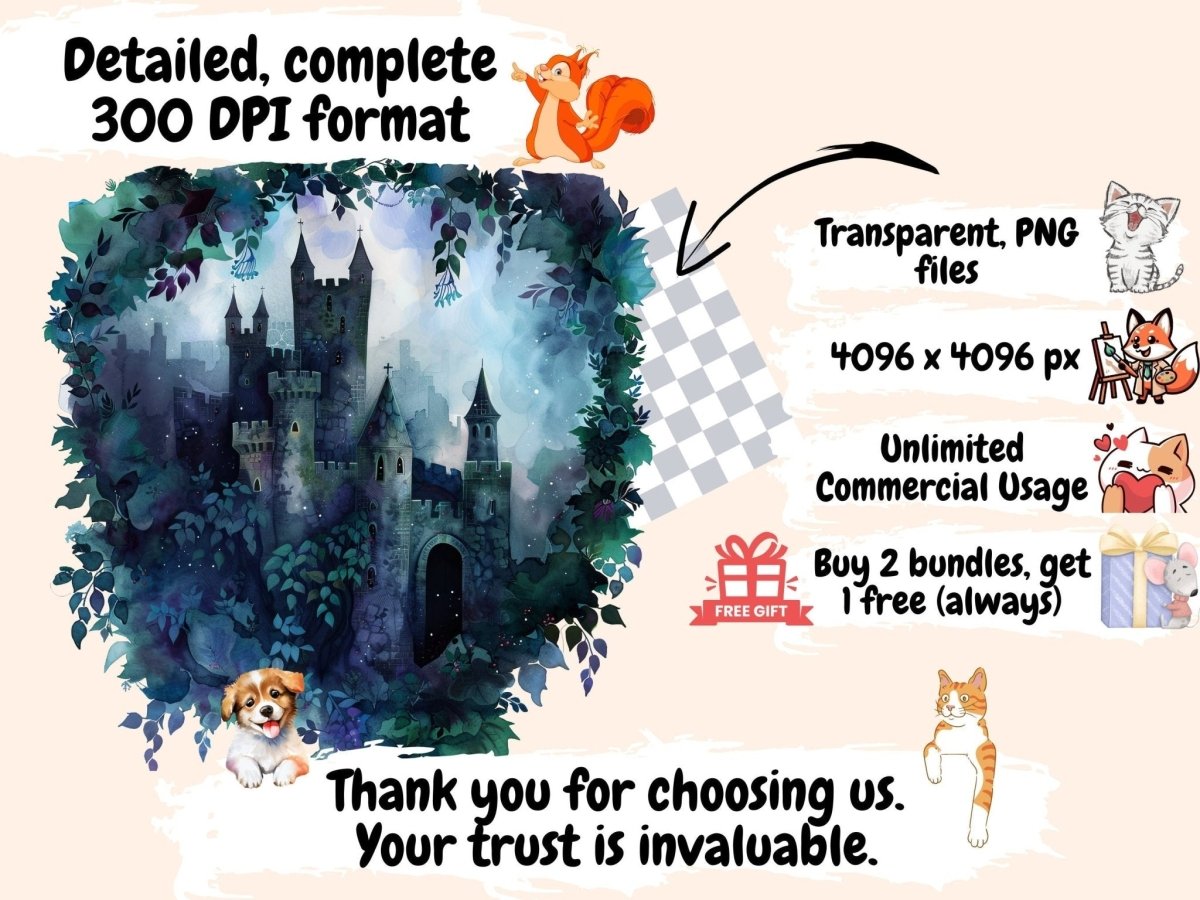 Gothic Castles Watercolor Clipart castle clipart - Wonders Artist