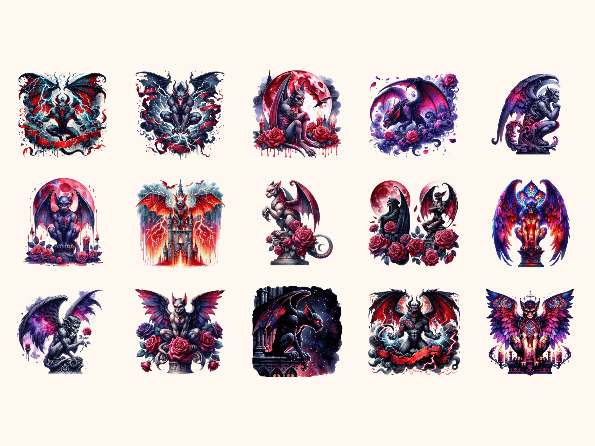 Gothic Gargoyles Clipart All Bundles Clipart Line Art - WondersArtist