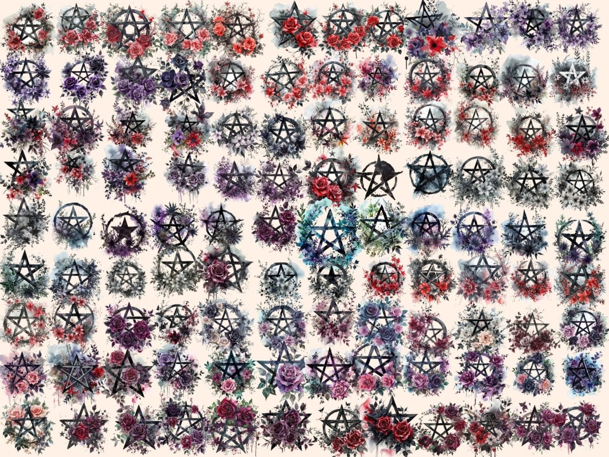Gothic Pentacles Watercolor Clipart dark clipart - Wonders Artist