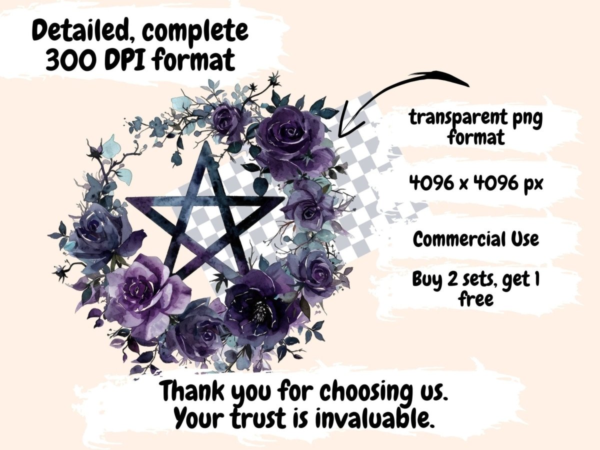 Gothic Pentacles Watercolor Clipart dark clipart - Wonders Artist