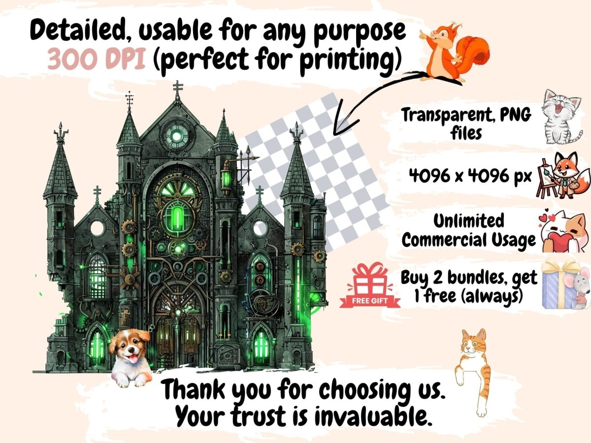 Gothic Steampunk Watercolor Clipart dark landscape png - Wonders Artist