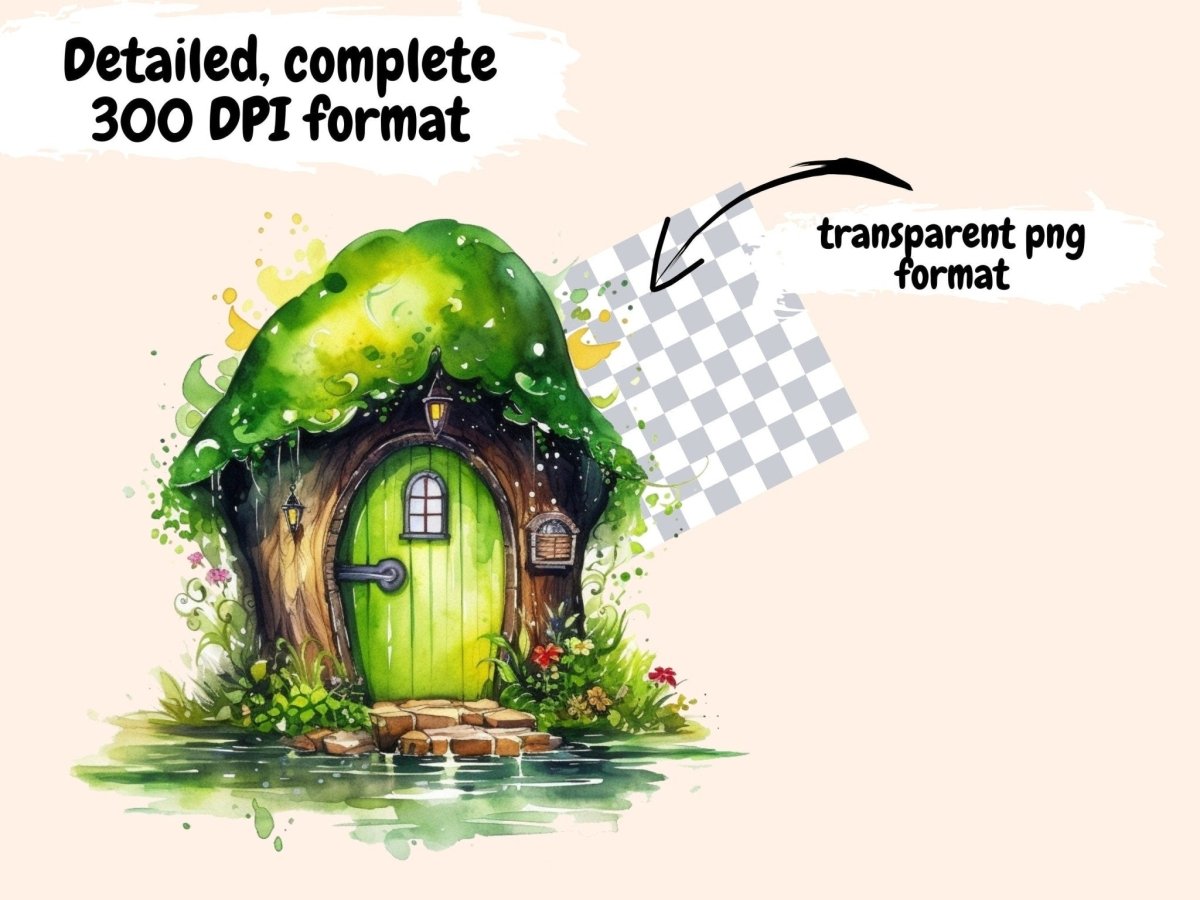 Green Fairy Doors Watercolor Clipart fairy clipart - Wonders Artist