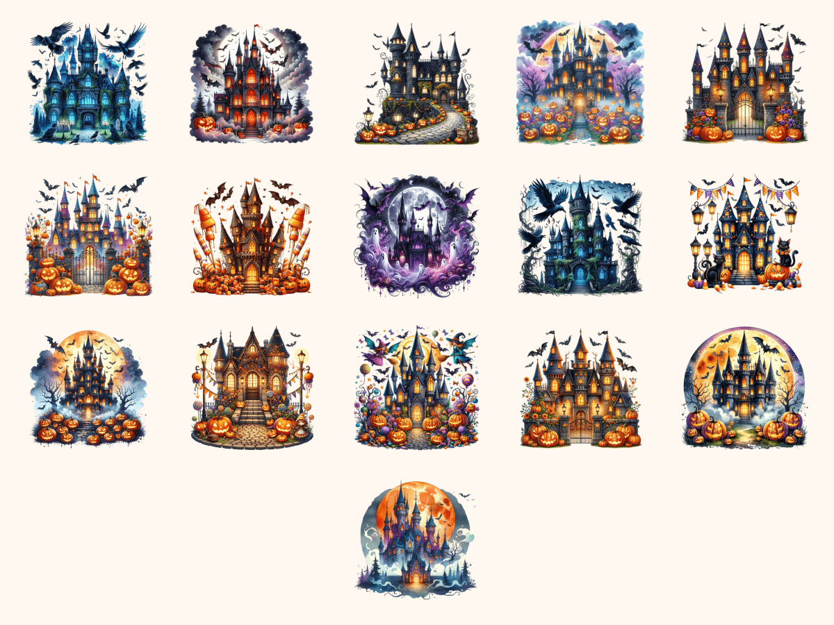 Halloween Castles Clipart All Bundles Clipart Line Art - WondersArtist