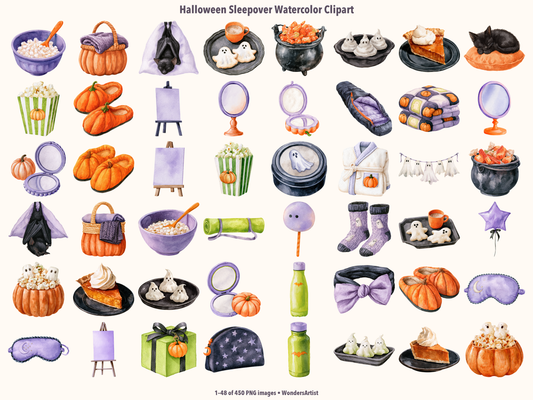 Halloween Sleepover Watercolor Clipart