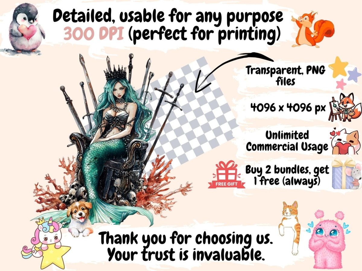 Haunted Mermaids Watercolor Clipart creepy mermaid png dark ocean png eerie mermaid art - WondersArtist