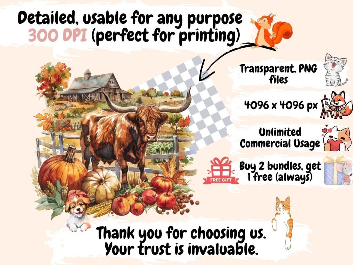 Highland Cows Watercolor Clipart cartoon cows - Wonders Artist