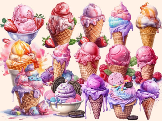 冰淇淋水彩剪贴画