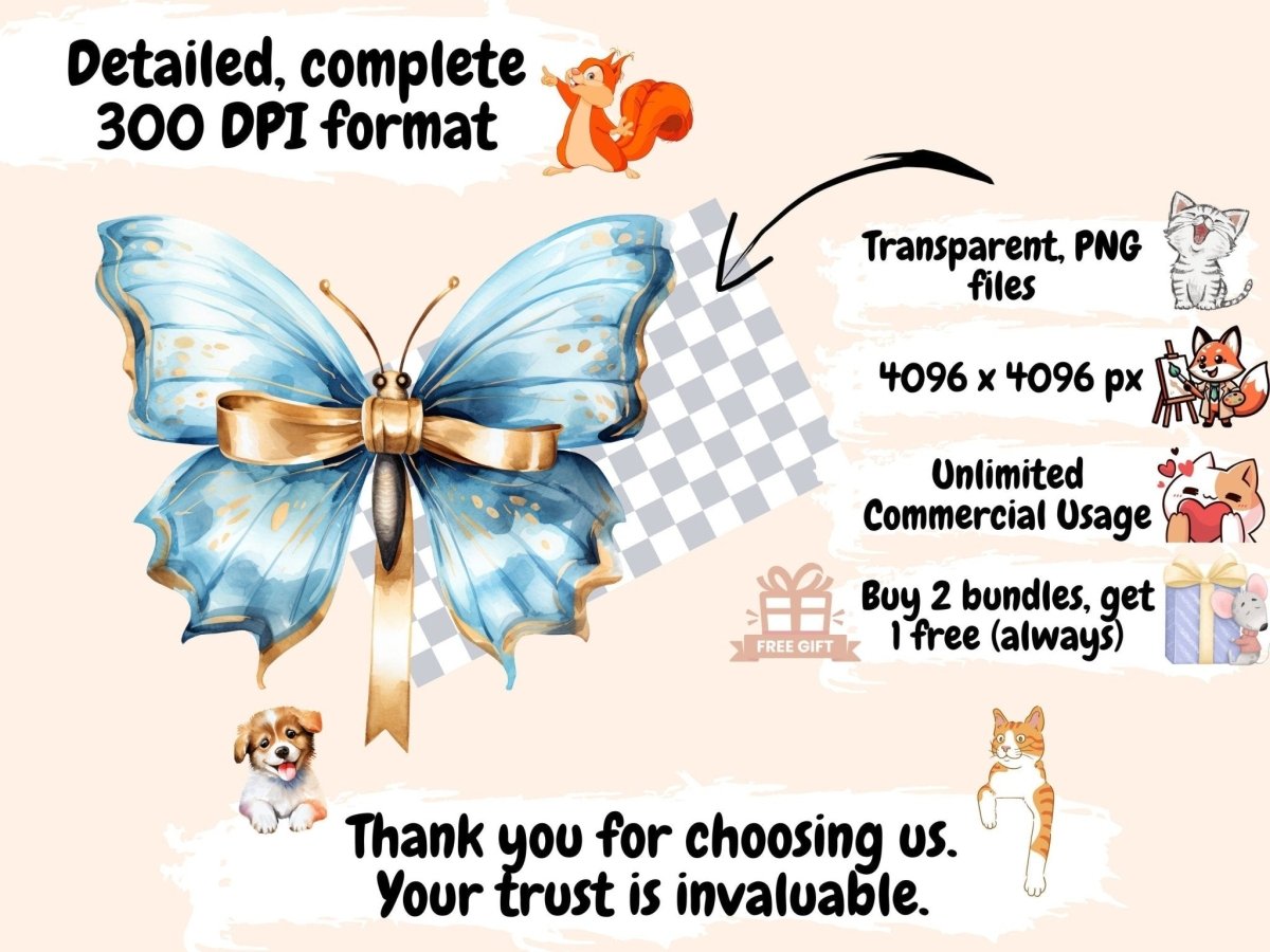 Light Blue Butterflies Watercolor Clipart beautiful butterfly - Wonders Artist