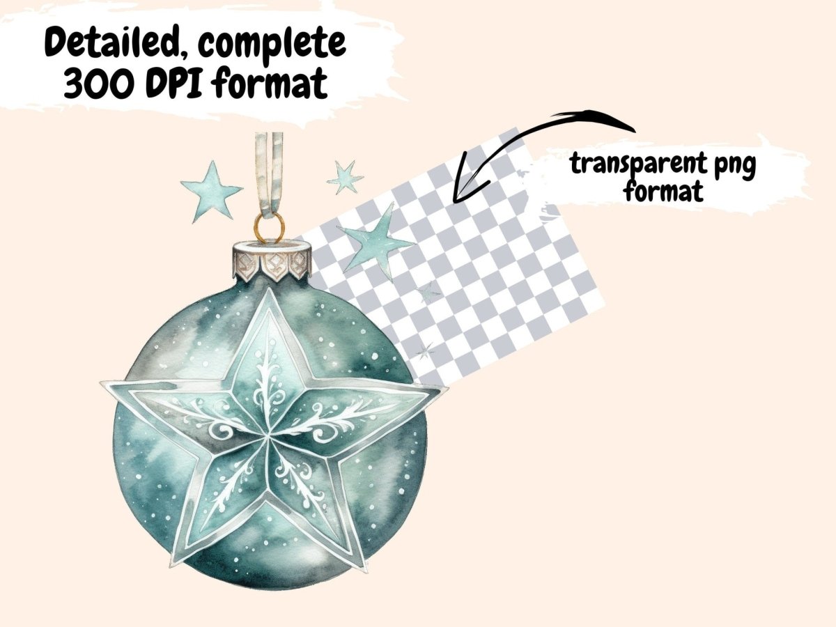 Light Blue & Silver Christmas Ornaments Watercolor Clipart blue christmas png - Wonders Artist
