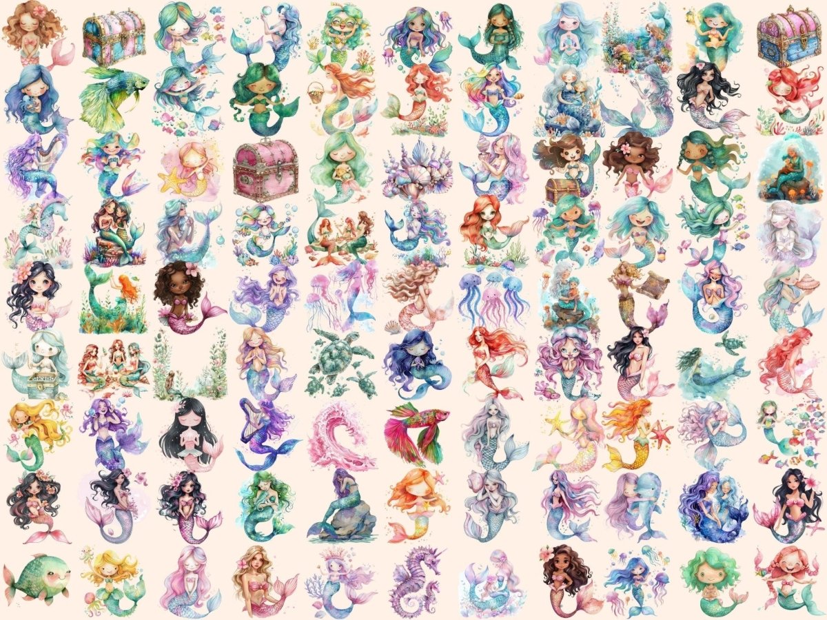 Little Mermaids Watercolor Clipart Aquatic Fairies - Wonders Artist