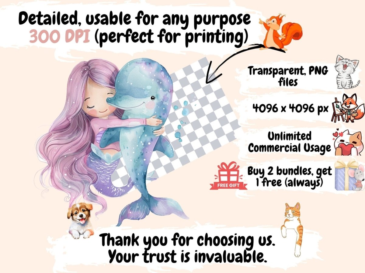 Little Mermaids Watercolor Clipart Aquatic Fairies - Wonders Artist