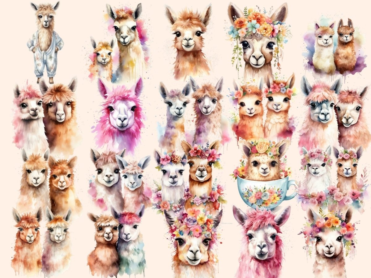 Llamas Watercolor Clipart alpaca clipart - Wonders Artist