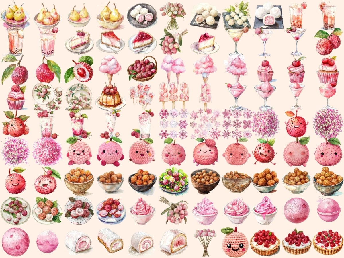 Lychee Watercolor Clipart Asian fruit design - Wonders Artist