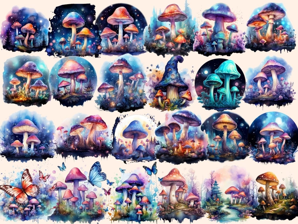 Magical Mushrooms Watercolor Clipart fairy mushroom png - Wonders Artist