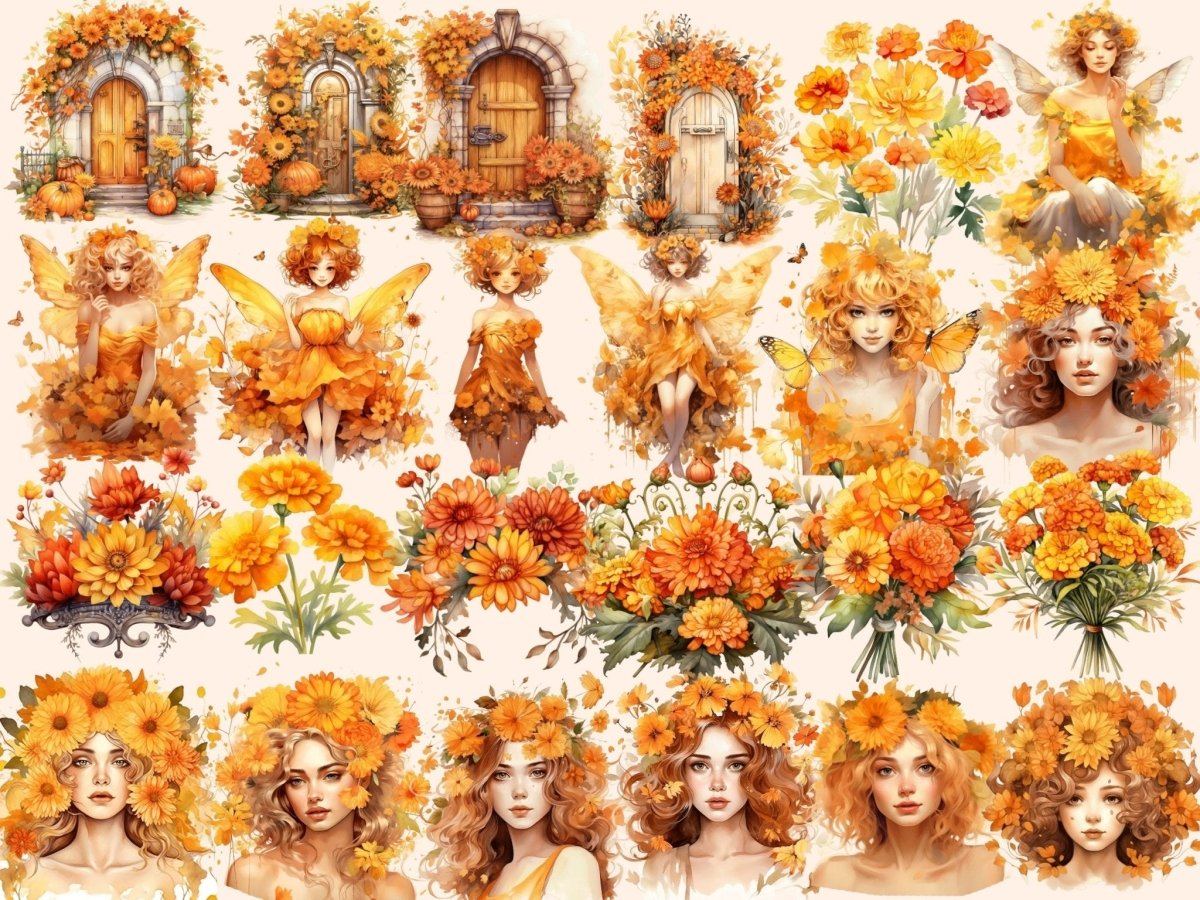 Marigold Watercolor Clipart autumn clipart - Wonders Artist