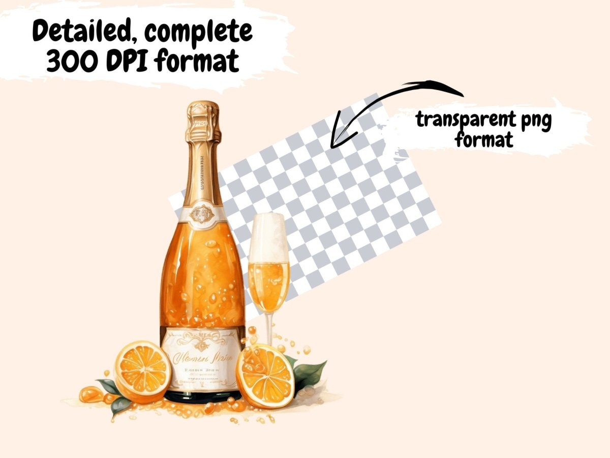 Mimosa Cocktail Watercolor Clipart - High - Quality Instant Digital Download for Creative Projects