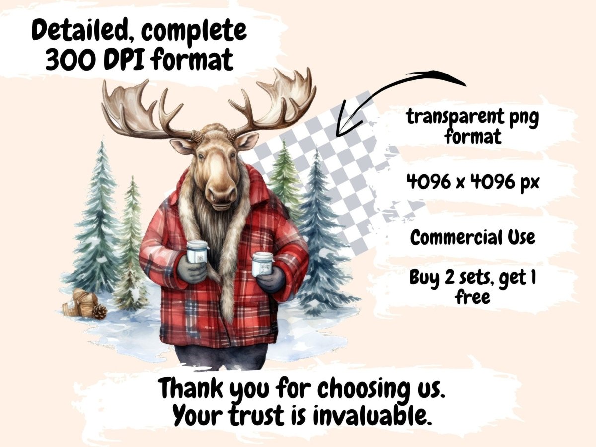 Mooses Watercolor Clipart christmas moose png - Wonders Artist