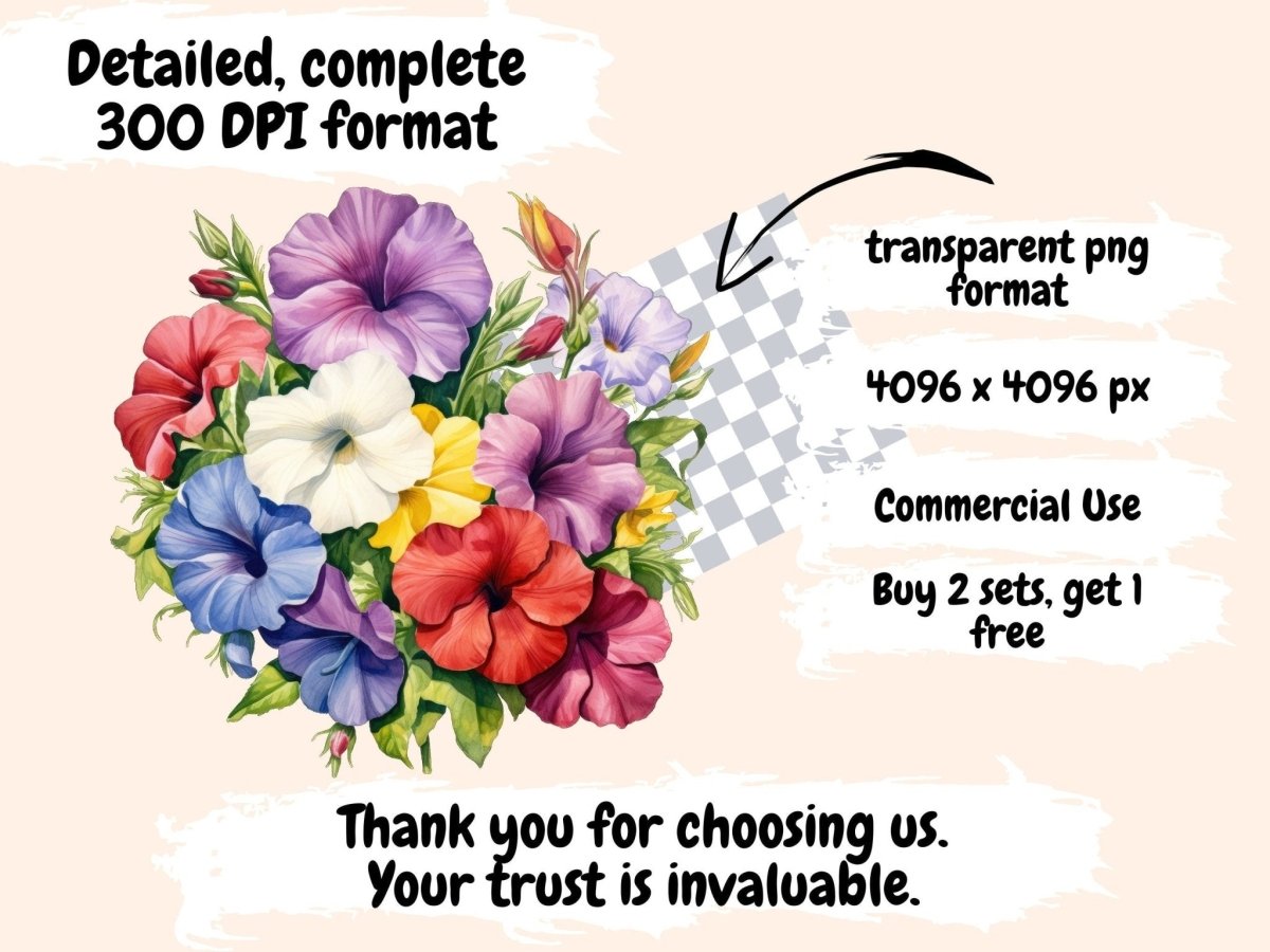 Multicolor Petunia Watercolor Clipart beautiful flower png - Wonders Artist