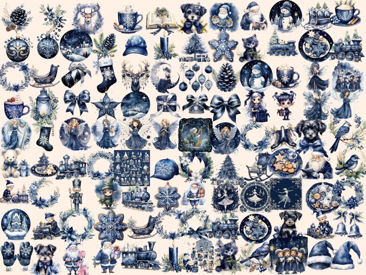 Navy Christmas Watercolor Clipart blue christmas png - Wonders Artist
