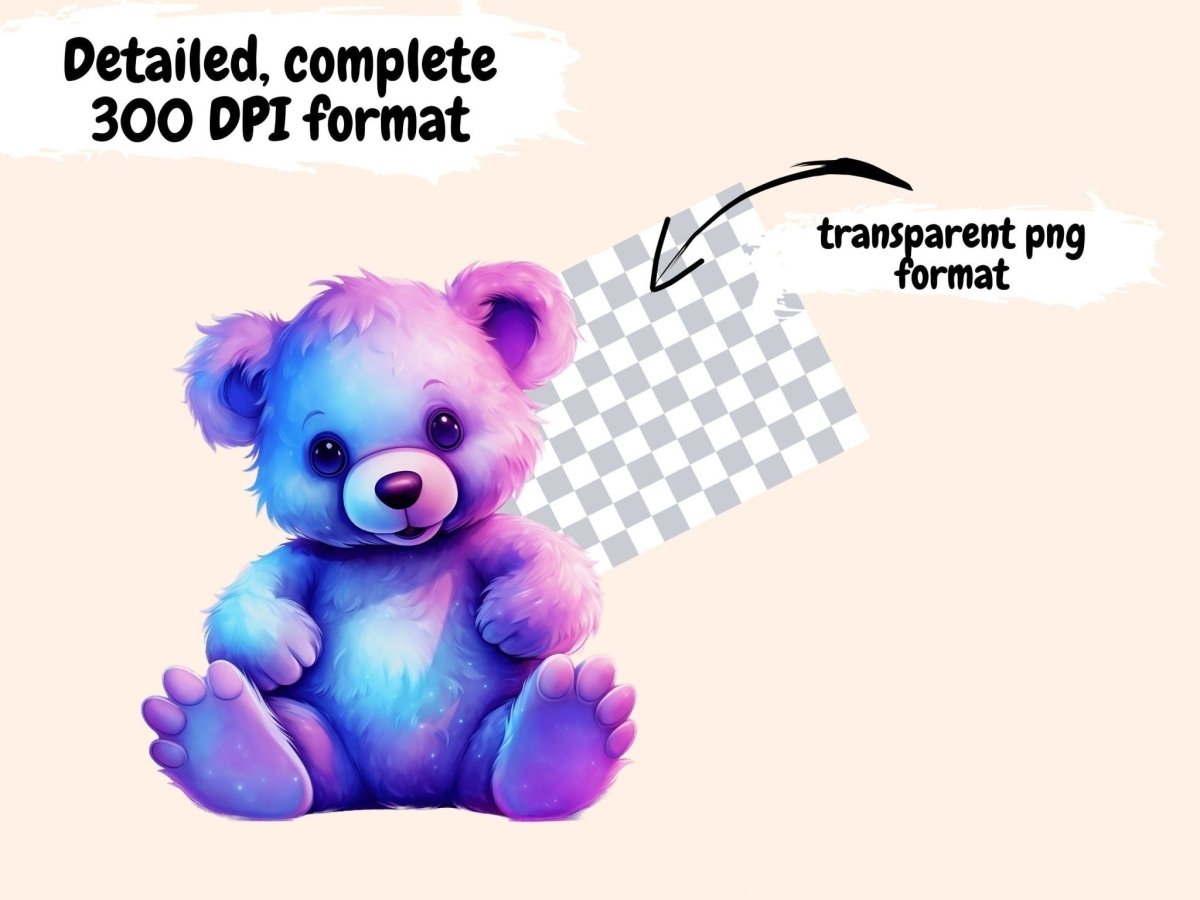 Neon Teddies Watercolor Clipart Fluorescent clipart - Wonders Artist