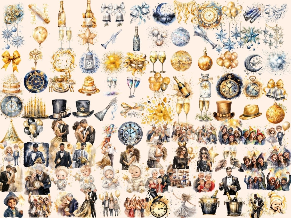 New Year's 2024 Watercolor Clipart 2024 clipart - Wonders Artist