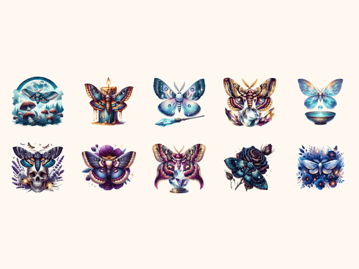 Nocturne Moths Clipart All Bundles Clipart Line Art - WondersArtist